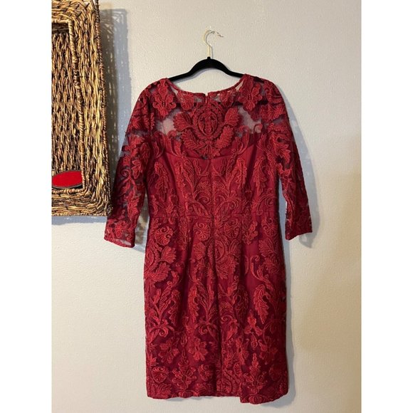Alex Evenings Dress 12 Red 3/4 Long Sleeve Wedding Cruise Party Washable - Picture 12 of 14